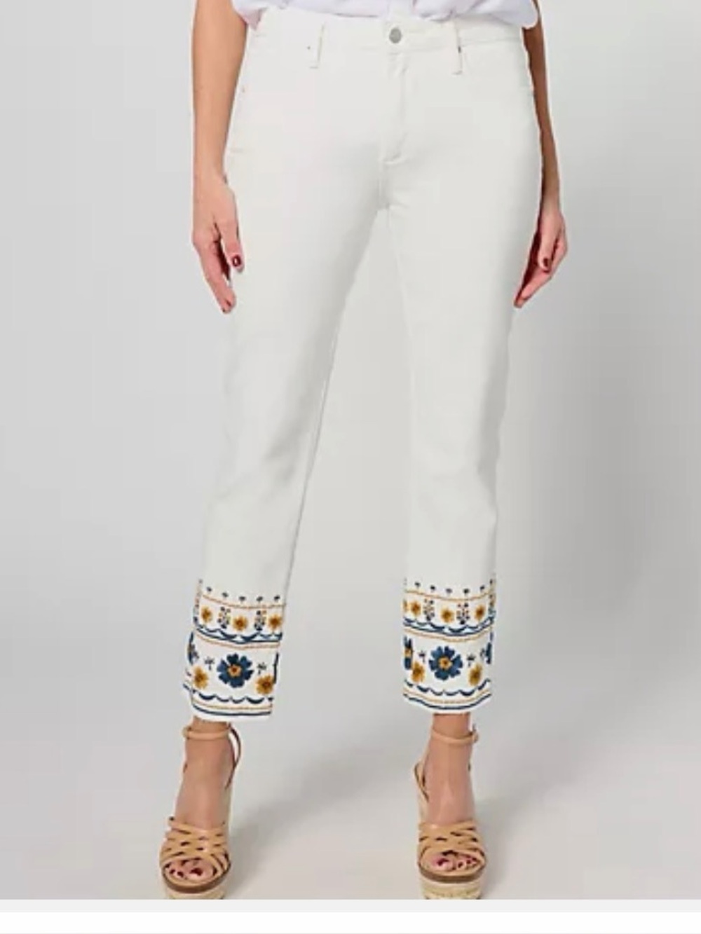 DRIFTWOOD Colette White Embroidered Crop Jeans - Floral Hem